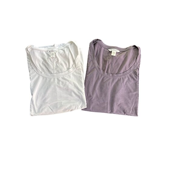 Athleta Women's Bundle of 2 Stratus II Tee Shirts White Purple S - Picture 1 of 11